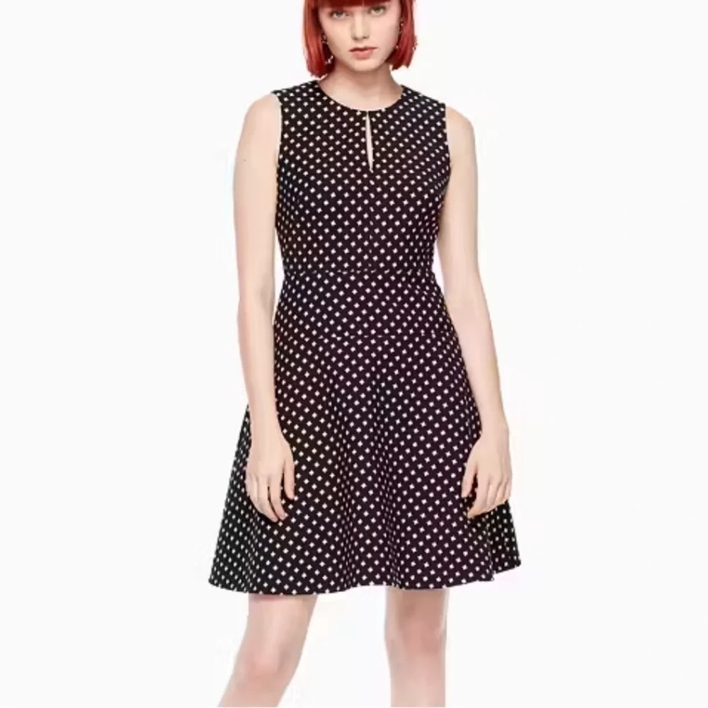 Brand New Kate Spade Diamond Jacquard A-line Dress Black Lined Sleeveless